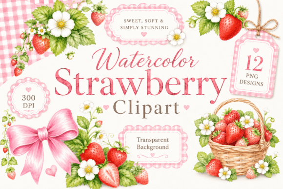 Coquette Strawberry PNG Bundle: Elevate Your Designs with Sweet, Feminine Charm