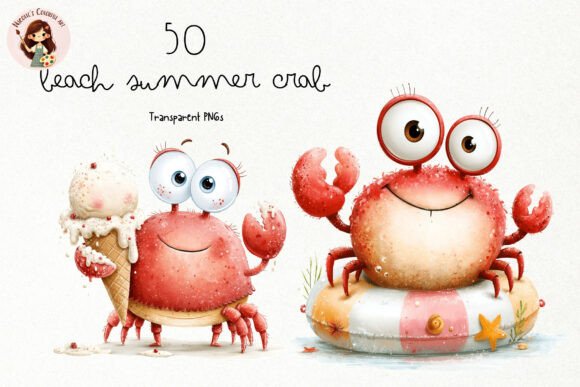 Cute Beach Crab PNG Clipart Bundle