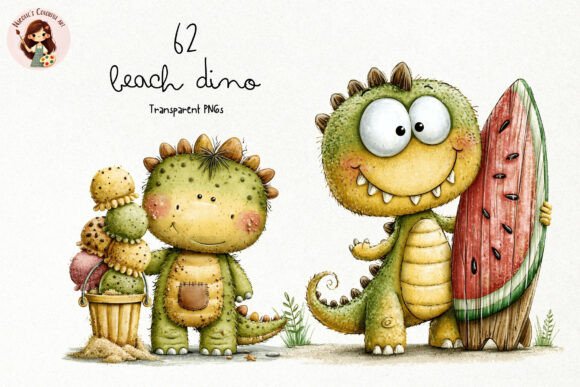 Cute Beach Dino PNG Clipart: A Summer Design Essential