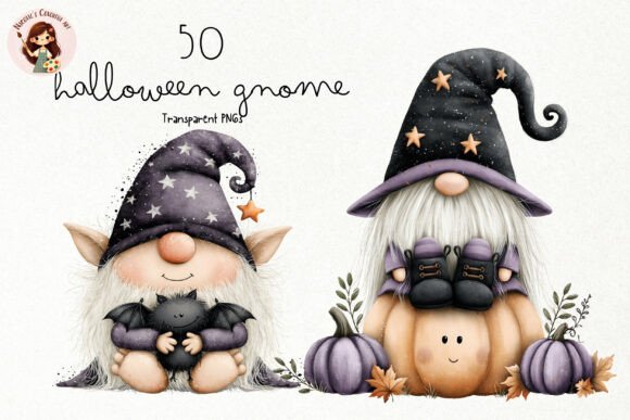Cute Halloween Gnome PNG Clipart: Elevating Your Seasonal Designs with Whimsical Watercolor Art
