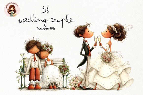 Elegant Wedding Couple PNG Clipart: Elevating Your Romantic Designs with Watercolor Artistry