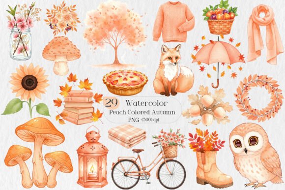 Elevating Seasonal Branding with Peach Colored Autumn Clipart