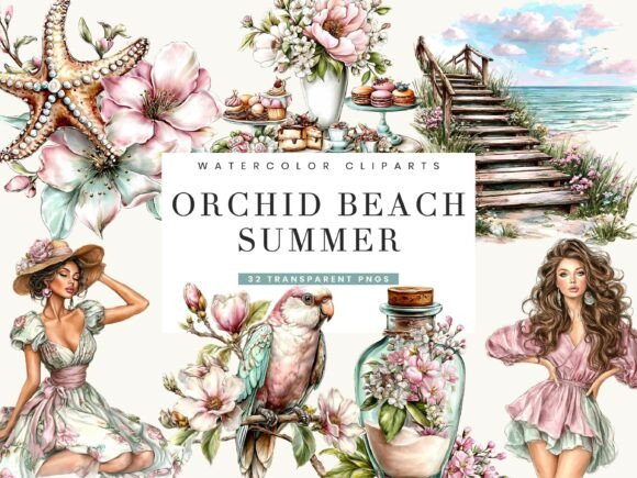 Embracing Coastal Elegance: A Guide to Using Watercolor Orchid Beach Summer Clipart in Modern Design