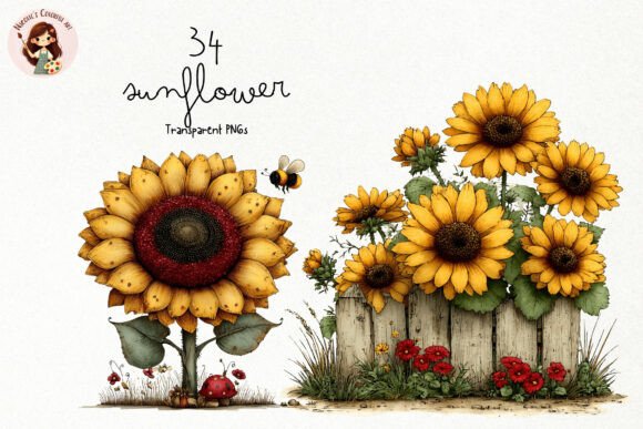 Enhance Your Creative Projects with the Watercolor Sunflower PNG Clipart Set