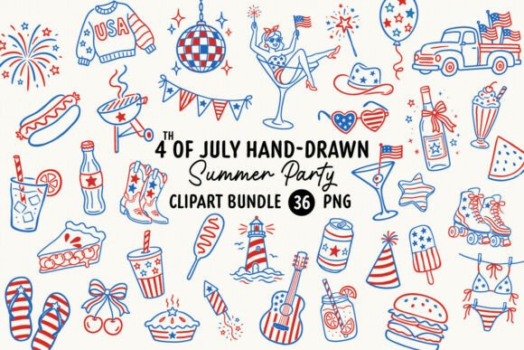 Ignite Your Creativity with the 4th of July Patriotic Hand-Drawn Bundle