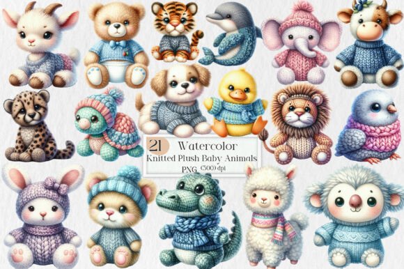 Knitted Plush Baby Animals Clipart PNG: A Creative Resource for Designers