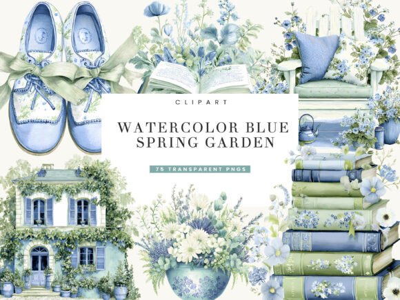 Transform Your Creative Projects with Watercolor Blue Spring Garden Clipart