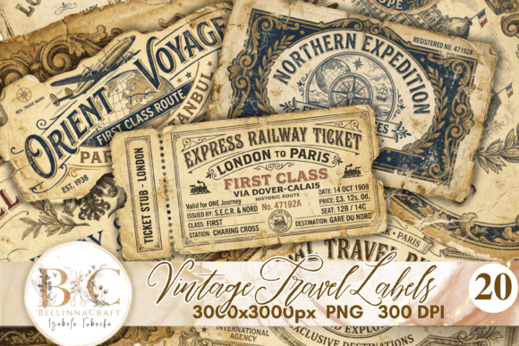 Vintage Travel Labels PNG Bundle