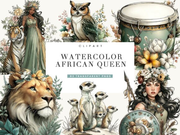 Watercolor African Queen Clipart: Elevating Creative Projects with Cultural Elegance